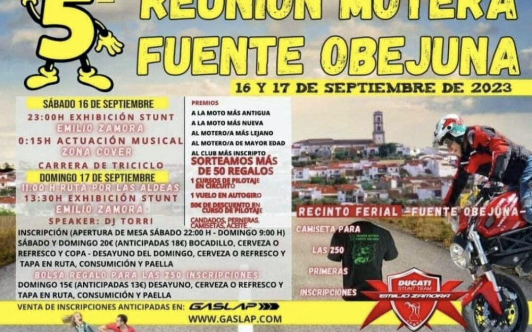 5ª Reunión Motera Fuente Obejuna con MATINÉ el sábado 16 de septiembre de 2023
