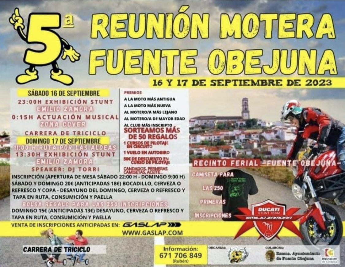 5ª Reunión Motera Fuente Obejuna con MATINÉ el sábado 16 de septiembre de 2023