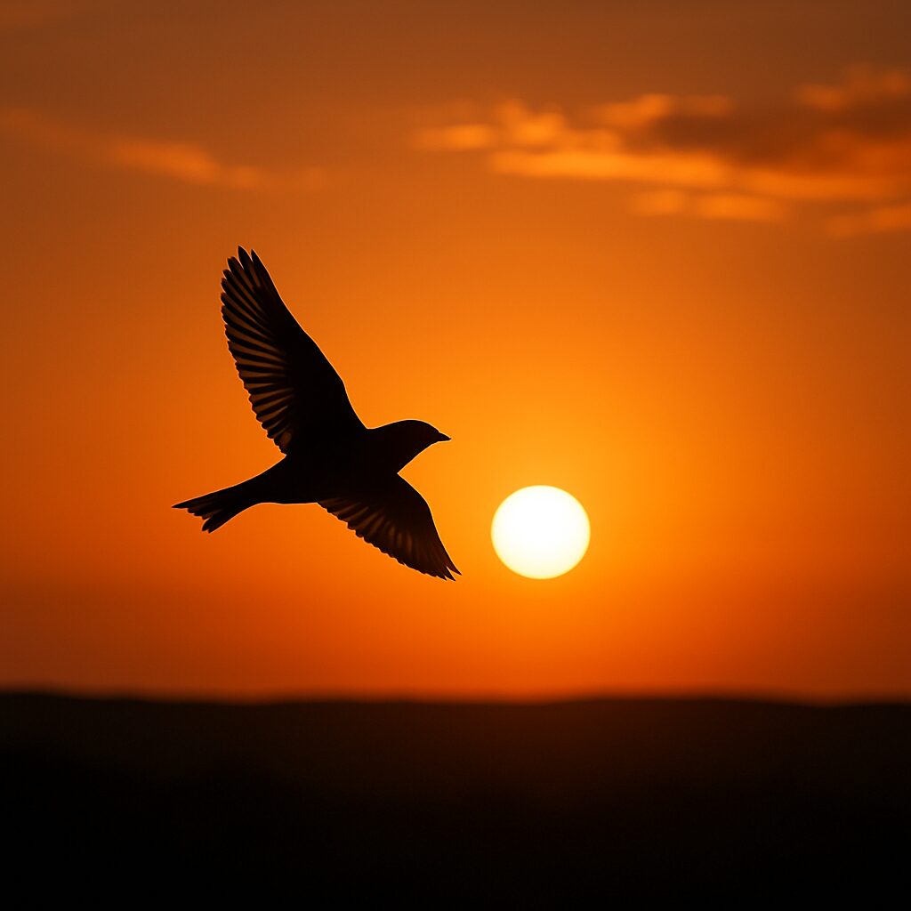 Pajaro volando al atardecer
