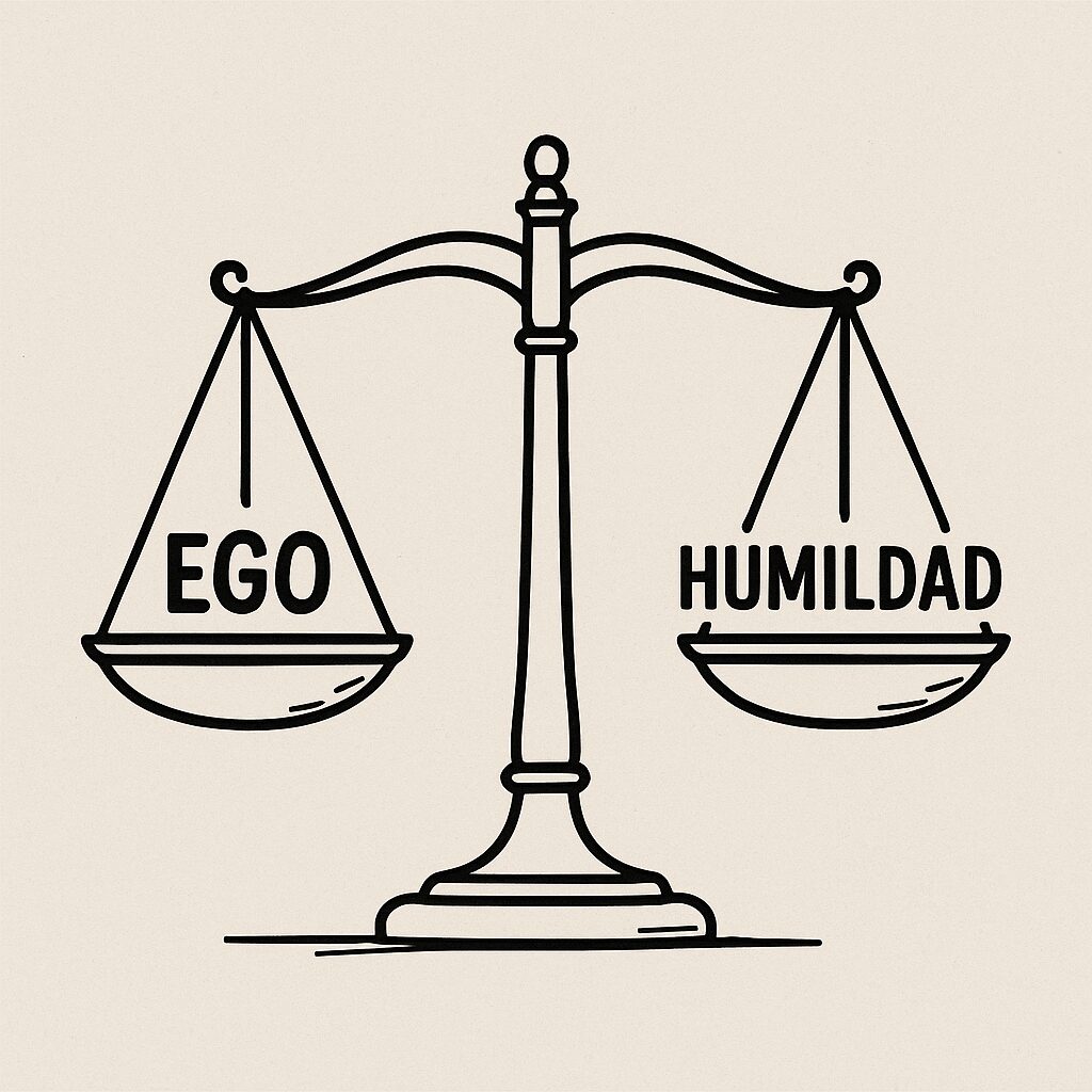 Una balanza donde en un lado está el ego y en el otro la humildad.