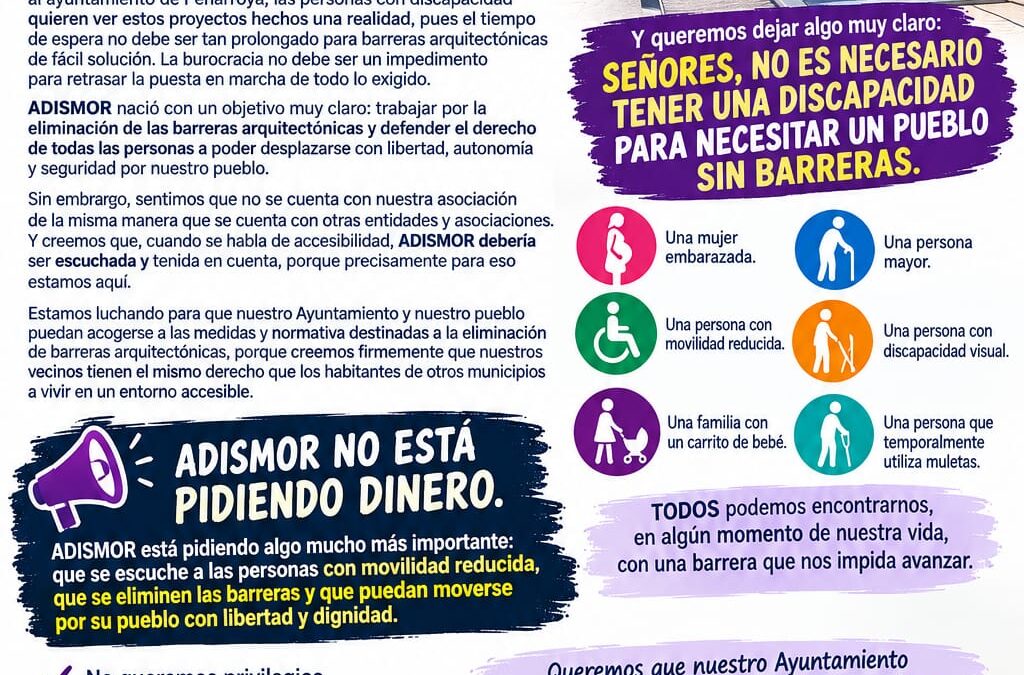 ADISMOR reclama al Ayuntamiento de Peñarroya-Pueblonuevo que agilice la eliminación de barreras arquitectónicas