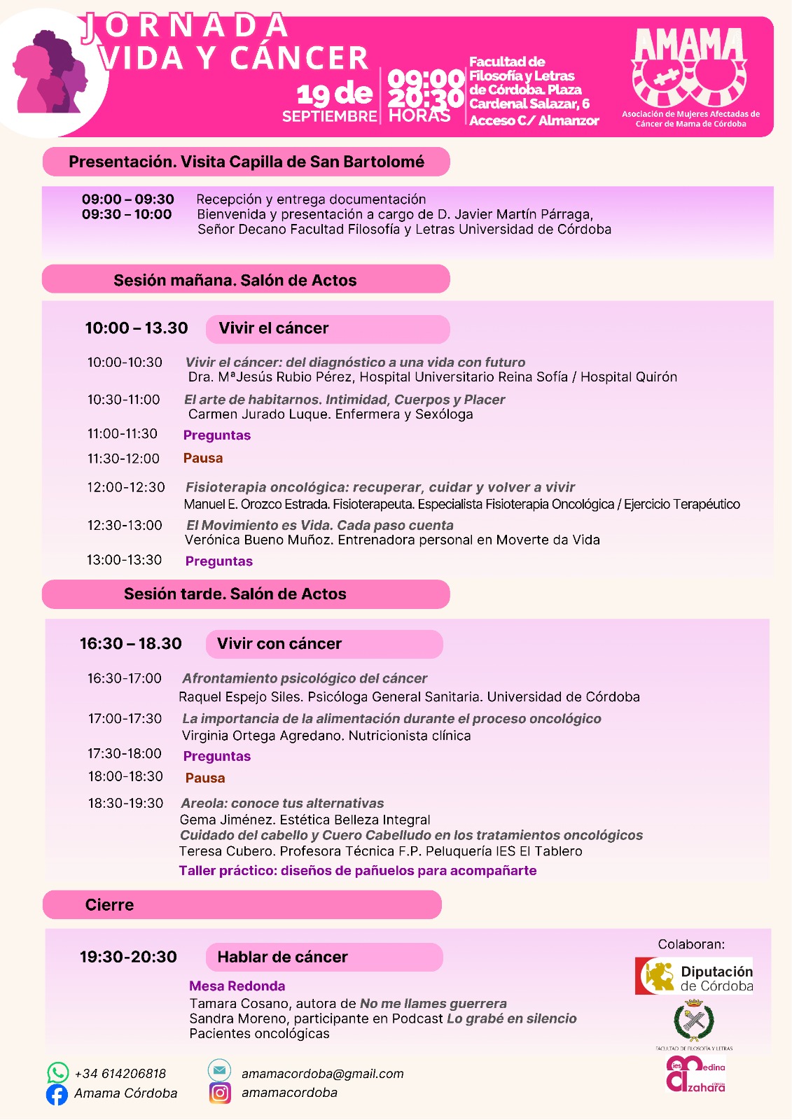LA ASOCIACIÓN DE MUJERES AFECTADAS DE CÁNCER DE MAMA DE CÓRDOBA (AMAMACOR) CELEBRA LA JORNADA “VIDA Y CÁNCER”.