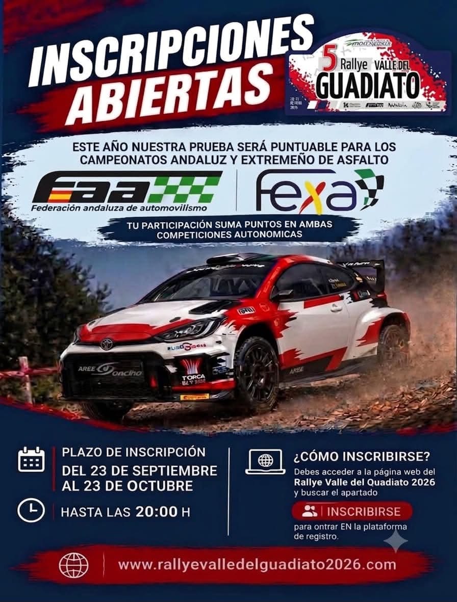 Abiertas las inscripciones para el V Rallye Valle del Guadiato, que puntuará en Andalucía y Extremadura