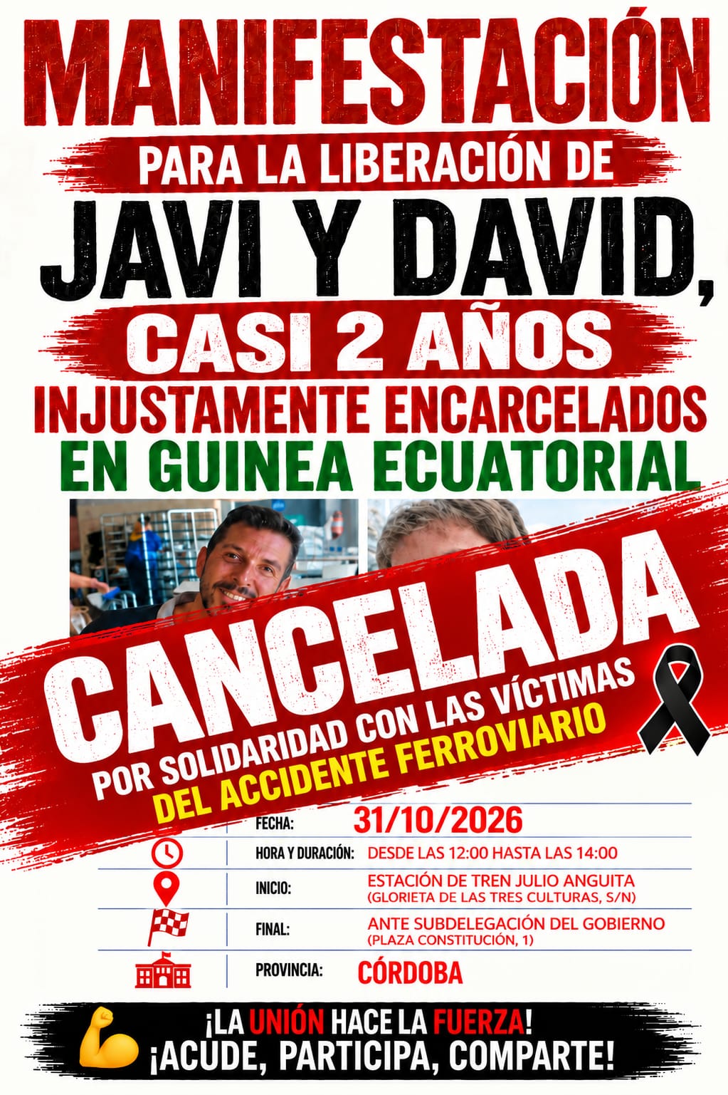 Cancelada la manifestación por la liberación de Javi y David en Córdoba