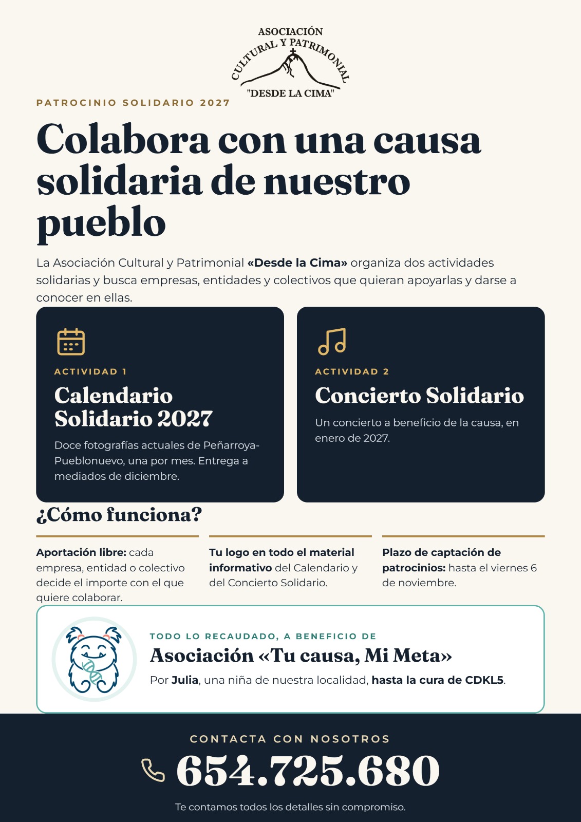 «Desde la Cima» impulsa un calendario y un concierto solidarios a beneficio de Julia