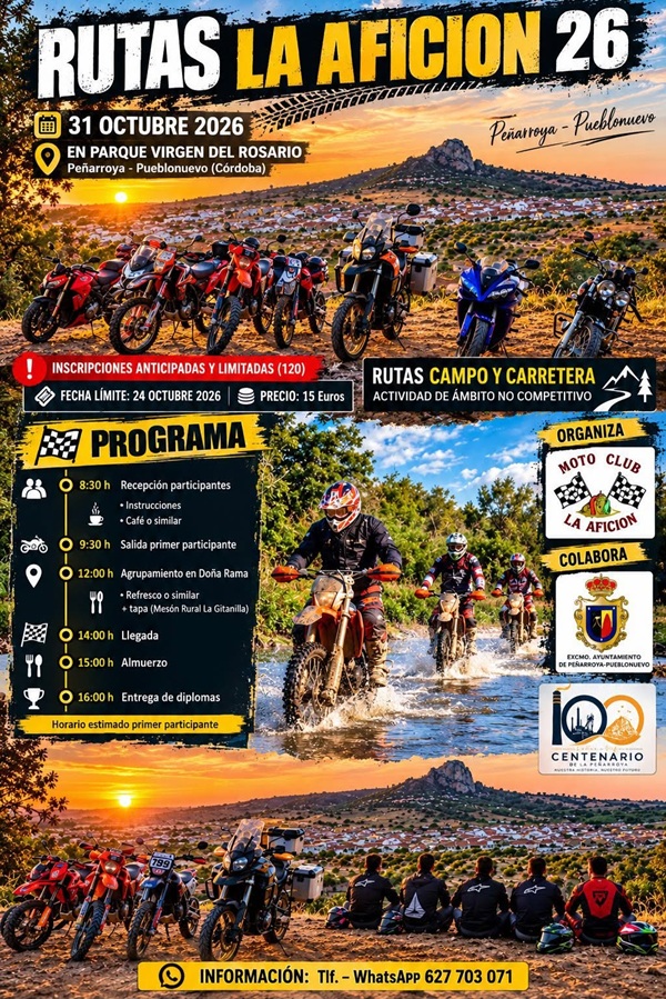 El Moto Club La Afición prepara una jornada de rutas por campo y carretera en Peñarroya-Pueblonuevo